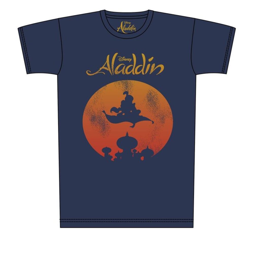 Aladdin Mens Magic Carpet Distressed Print T-Shirt / Navy